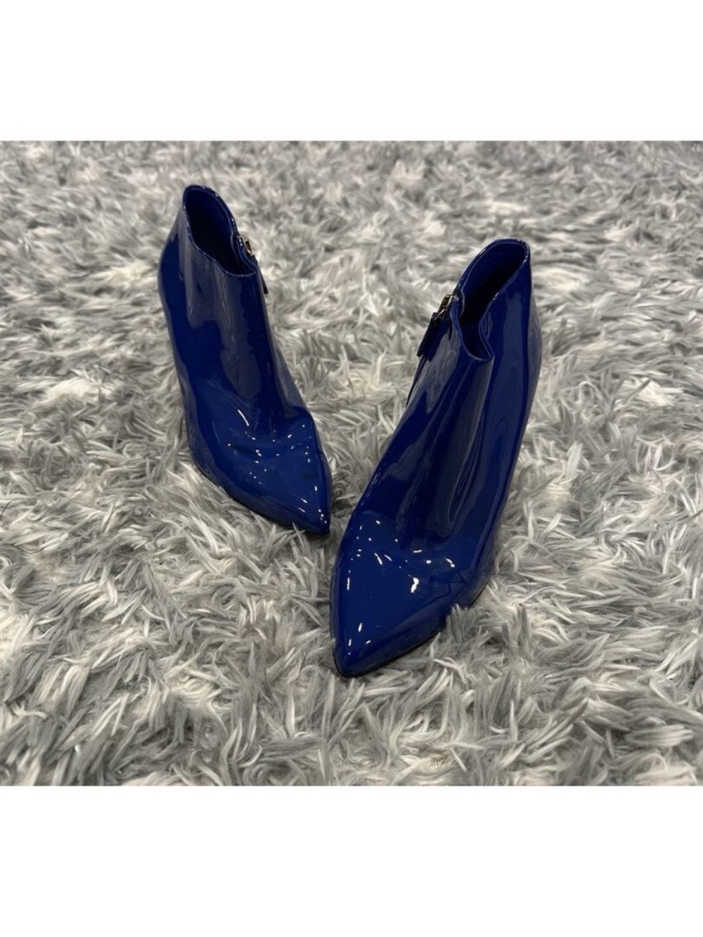 Gucci Blue Patent Leather Pointed Toe Booties 37.5 - Picture 2 of 11